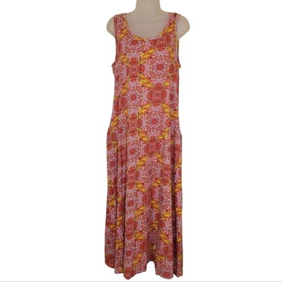 Soft Surroundings Santiago Medallion Maxi Dress Pink Jersey Knit Large 2EE22 - Picture 2 of 8